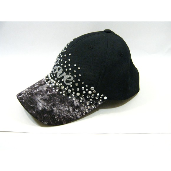 Black Grey Bling Rhinestone Studded Hip hop Streetwear style Baseball Cap Hat - Picture 5 of 10
